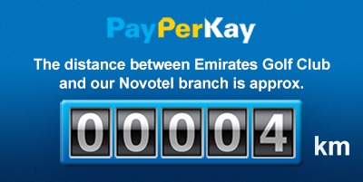 PPK Distance Novo to Emirates Golf PayPerKay UAE tourist destination Hire Rent Lease a car Abu Dhabi Dubai Sharjah Al Ain